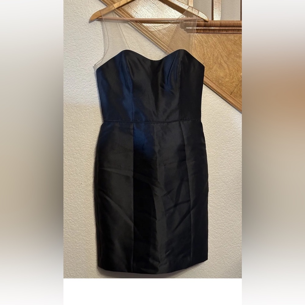 Watters & Watters Formal Dress Black Satin With Illusion Neckline Sleeveless 12